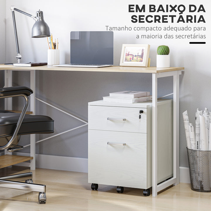 Armário móvel para arquivos A4 com rodas 2 gavetas e fechadura 40x44x54,6 cm Branco