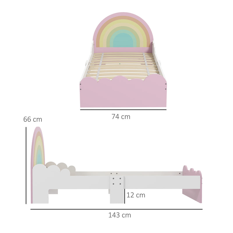 Cama para Crianças de 3-6 Anos 143x74x66 cm Cama Infantil de Madeira em Forma de Arco Íris Móvel de Dormitório Moderno Carga 80 kg Rosa