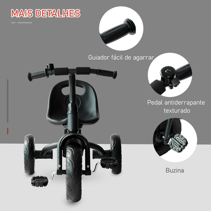 Triciclo para Crianças aima de 18 Meses com campainha rodas de segurança 74 x 49 x 55 cm Preto