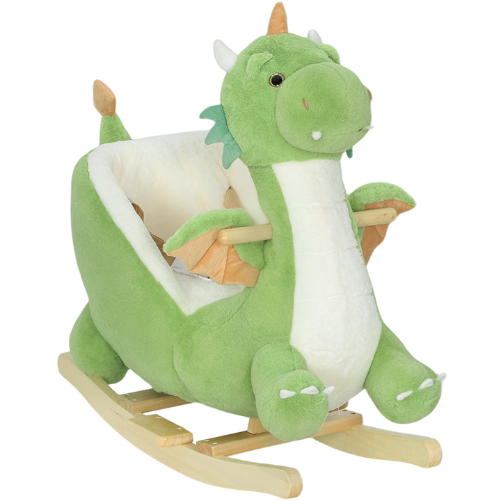 Baloiço para Bebés com Som de Dragão Baloiço de Pelúcia com Base de Madeira Cinto de Segurança para Crianças de 18-36 Meses 65x38x72 cm Verde