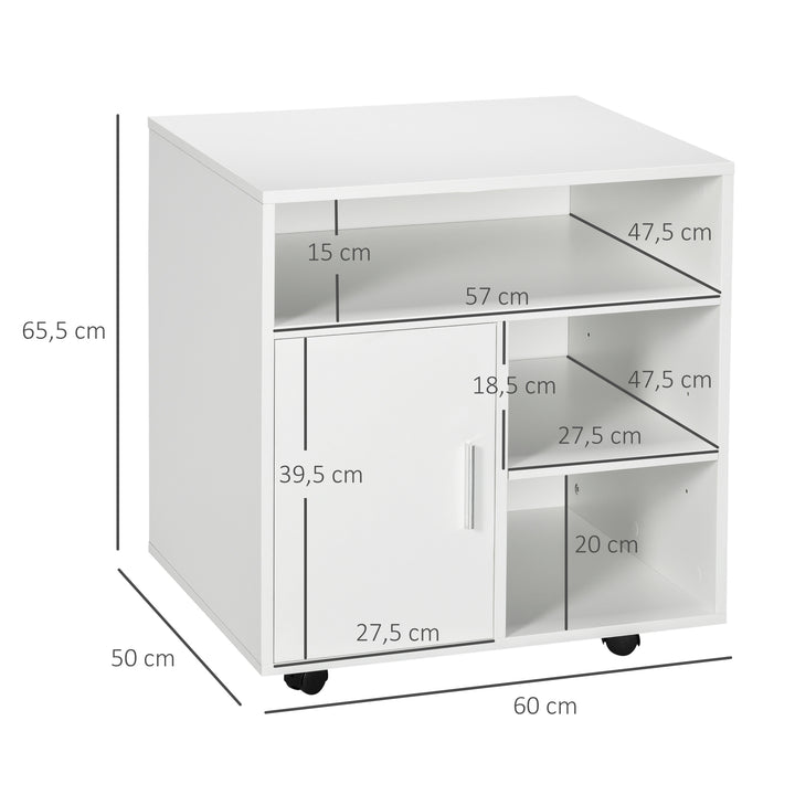 Armário para Escritório de Impressora com Espaço de Armazenamento e Rodas 60x50x65.5 cm
