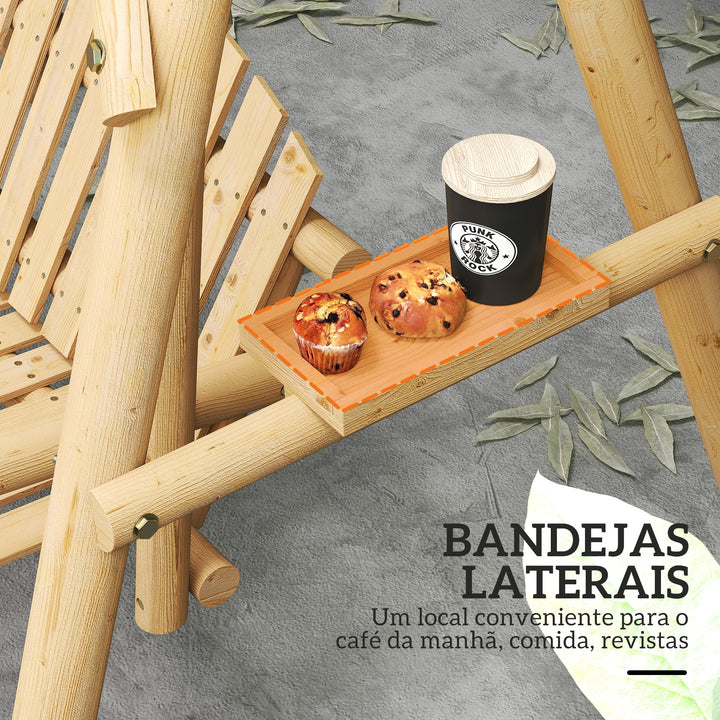Banco Baloiço de Jardim de Madeira para 2 Pessoas Baloiço de Exterior com Bandejas Laterais Apoios para os Braço e Estrutura em A para Pátio, Alpendre Carga 240 kg 200x135x175 cm Madeira