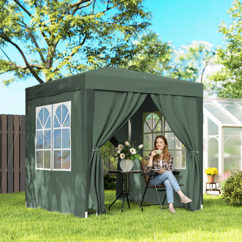 Tenda Dobrável 2x2 Tenda de Jardim com 4 Paredes Laterais Tecido Oxford 2 Portas 2 Janelas e Bolsa de Transporte para Exterior Terraço Campismo Festas Verde