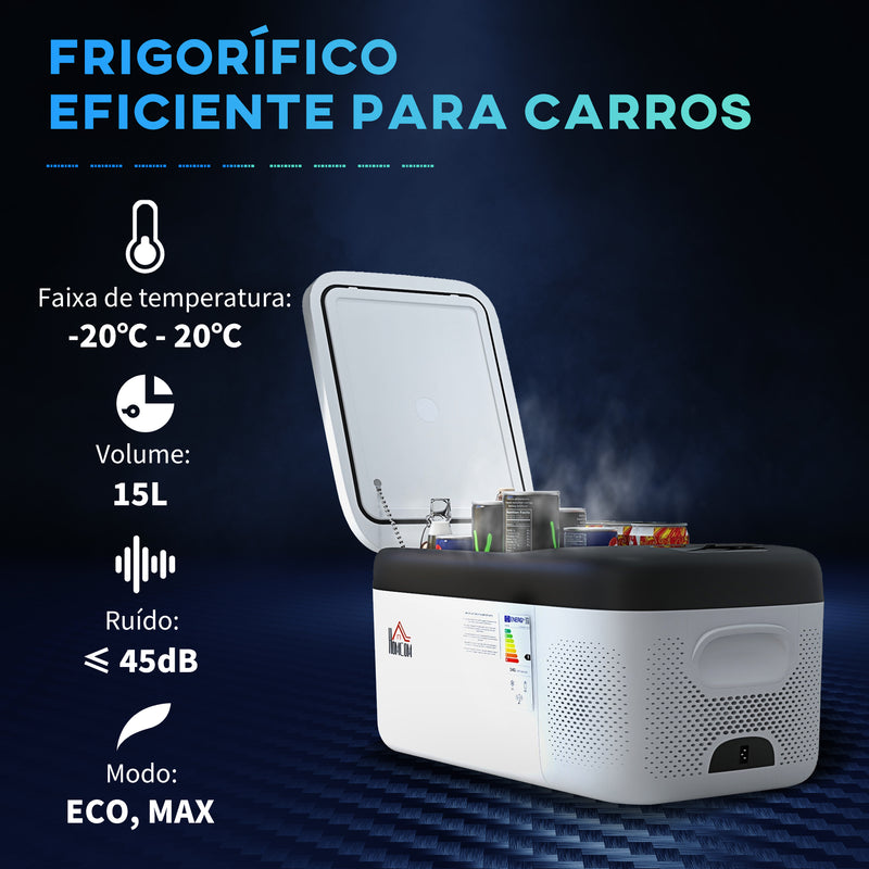 Geleira Elétrica de Compressor Portátil 15L para Carro -20? a 20? 12 / 24V CC e 100-240V CA Geleira Elétrica Silenciosa para Campismo Viagens 56,8x33x26,2 cm Branco