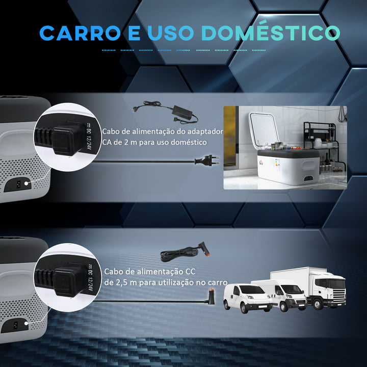 Geleira Elétrica de Compressor Portátil 15L para Carro -20? a 20? 12 / 24V CC e 100-240V CA Geleira Elétrica Silenciosa para Campismo Viagens 56,8x33x26,2 cm Branco