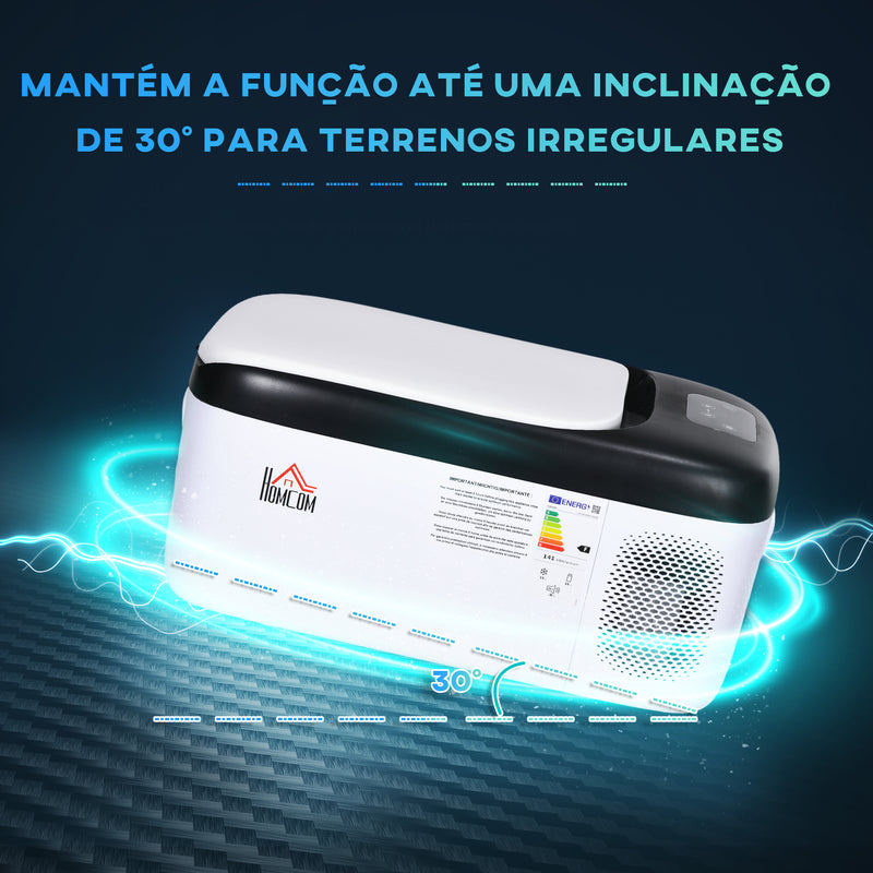 Geleira Elétrica de Compressor Portátil 15L para Carro -20? a 20? 12 / 24V CC e 100-240V CA Geleira Elétrica Silenciosa para Campismo Viagens 56,8x33x26,2 cm Branco