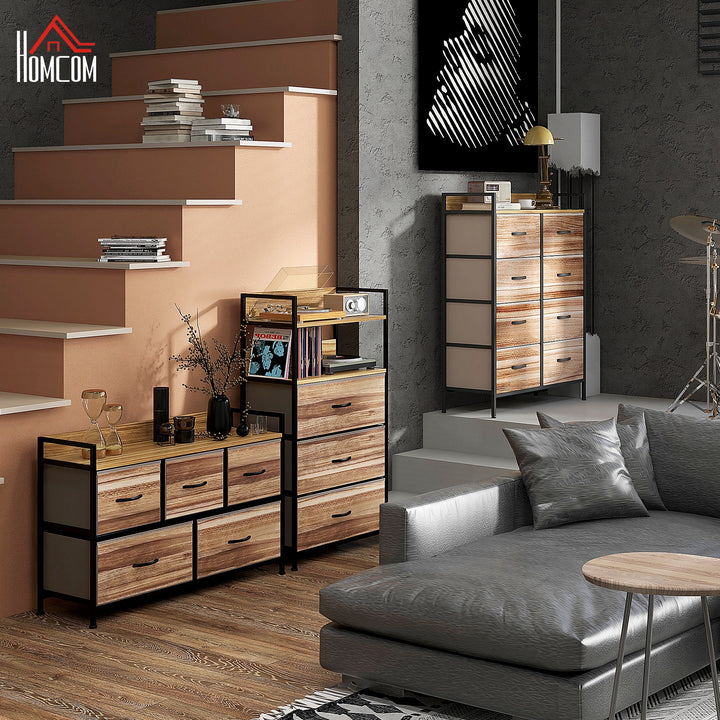 Cómoda com 5 Gavetas de Tecido Cómoda de Estilo Industrial com Estrutura Metálica para Sala de Estar Entrada Quarto 98x29x63 cm Carvalho