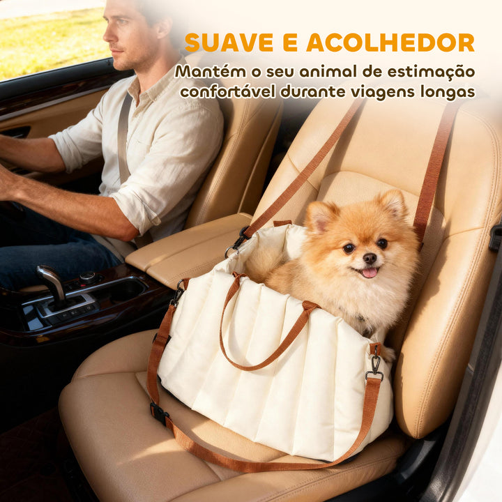 Assento de Carro para Cães Pequenos Assento de Carro para Animais de até 5 kg com Cinto de Segurança e Base Antiderrapante Cama de Viagem Portátil com Capa Removível e Lavável 50x30x31 cm Creme