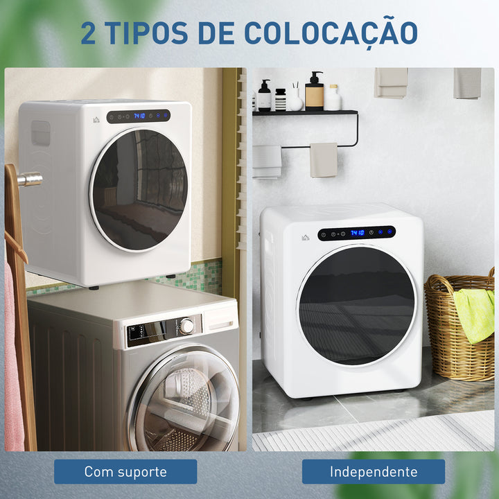 Máquina de Secar por Evacuação 3 KG Secadora de Roupa 1000W Função Antirrugas Função Esterilizar Temporizador Ecrã LED Tátil Tambor Aço Inoxidável 49x43x61 cm Branco