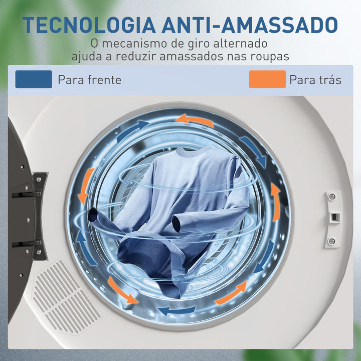 Máquina de Secar por Evacuação 3 KG Secadora de Roupa 1000W Função Antirrugas Função Esterilizar Temporizador Ecrã LED Tátil Tambor Aço Inoxidável 49x43x61 cm Branco