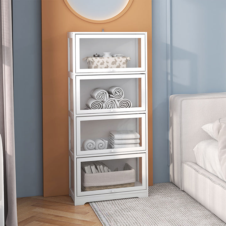 Vitrine Colecionador de 4 Níveis Vitrine Sala de Estar com Portas Abatíveis de Acrílico Anti-Tombo para Estúdio Dormitório Escritório 59x30x139 cm Branco