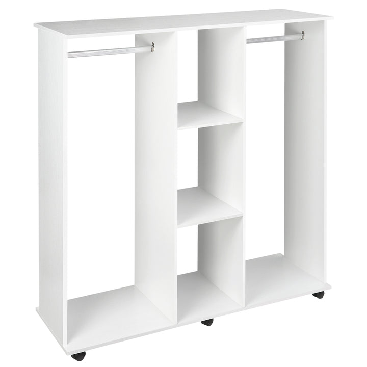 Roupeiro de Madeira Móvel Armário Roupeiro Aberto com 2 Barras para Pendurar e 3 Prateleiras Organizadoras para Dormitório 120x40x128 cm Branco