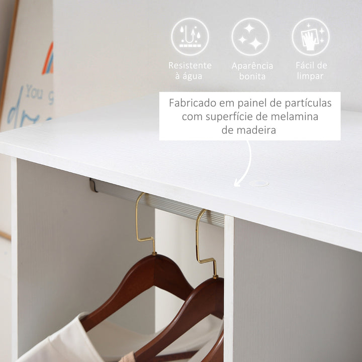 Roupeiro de Madeira Móvel Armário Roupeiro Aberto com 2 Barras para Pendurar e 3 Prateleiras Organizadoras para Dormitório 120x40x128 cm Branco