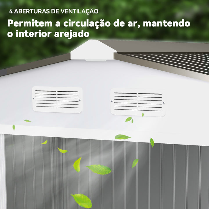 Abrigo de Jardim Exterior Abrigo e Jardim Metálico para Armazenamento de Ferramentas com 4 Janelas 277x195x192 cm Branco e Cinza Escuro