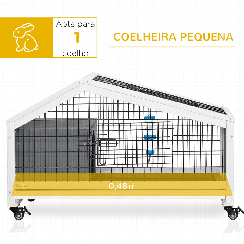 Coelheira de Madeira com Rodas 90x53x55 cm Gaiola para Coelhos com Bandeja Amovível e Bebedouro Casa para Animais Pequenos Cinza Escuro