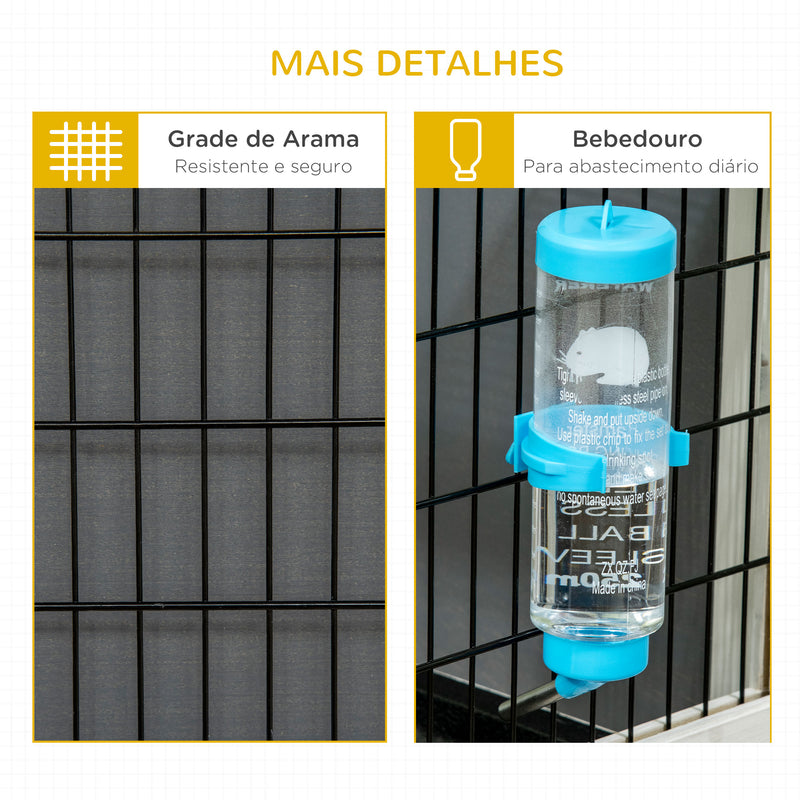 Coelheira de Madeira com Rodas 90x53x55 cm Gaiola para Coelhos com Bandeja Amovível e Bebedouro Casa para Animais Pequenos Cinza Escuro