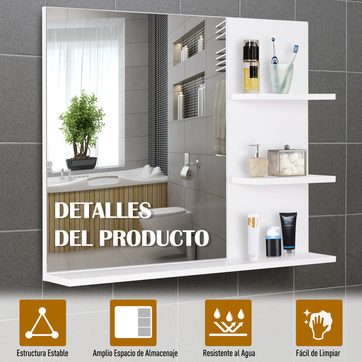 Espelho de parede para banheiro com 3 prateleiras 60x10x48 cm Branco