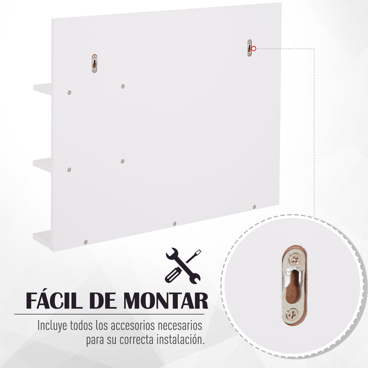 Espelho de parede para banheiro com 3 prateleiras 60x10x48 cm Branco