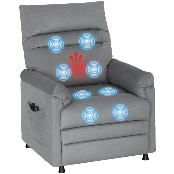 Poltrona de Massagem com Aquecimento Lombar e Massagem por Vibração Poltrona Relax Reclinável Elétrica Motor Silencioso Função de Memória Bolsos Laterais e Controlo Remoto 82x99x106 cm Cinzento