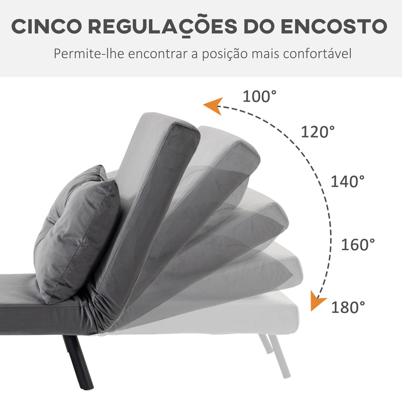 Poltrona Convertível em Cama Dobrável Poltrona 3 em 1 Convertível em Cama com Encosto Ajustável em 5 Níveis e Almofada Acolchoada para Escritório Sala de Estar Carga 120 kg 63x73x81 cm Cinza