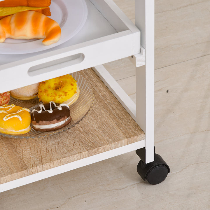 Carrinho de Cozinha com 4 Níveis com Rodas Prateleira Gaveta Bandeja 37x37x76 cm Branco