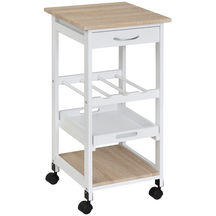 Carrinho de Cozinha com 4 Níveis com Rodas Prateleira Gaveta Bandeja 37x37x76 cm Branco