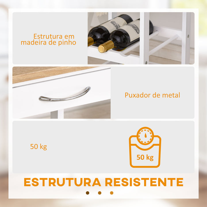 Carrinho de Cozinha com 4 Níveis com Rodas Prateleira Gaveta Bandeja 37x37x76 cm Branco