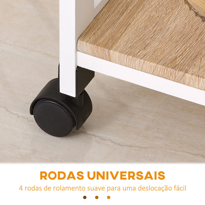 Carrinho de Cozinha com 4 Níveis com Rodas Prateleira Gaveta Bandeja 37x37x76 cm Branco