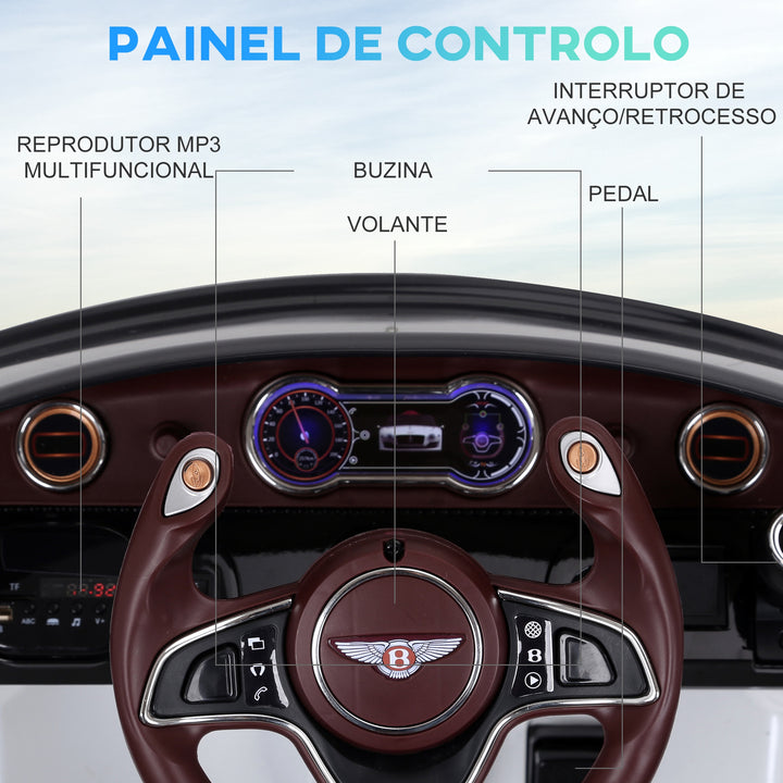 Carro elétrico com controle remoto 2 velocidades com faróis musica licencia de Bentley GT para crianças acima de 3 anos 108x60x43 cm Branco