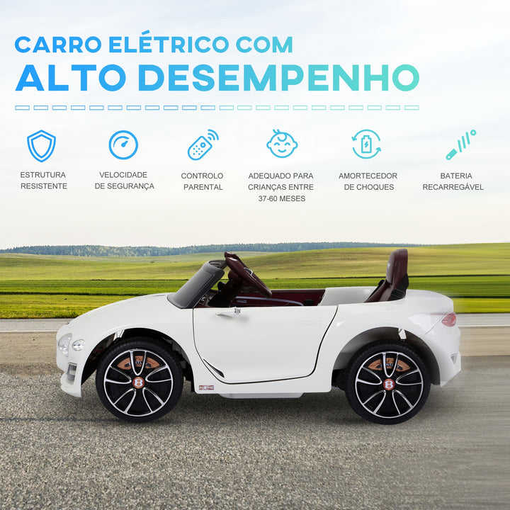 Carro elétrico com controle remoto 2 velocidades com faróis musica licencia de Bentley GT para crianças acima de 3 anos 108x60x43 cm Branco
