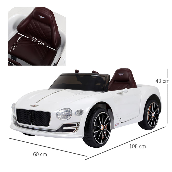 Carro elétrico com controle remoto 2 velocidades com faróis musica licencia de Bentley GT para crianças acima de 3 anos 108x60x43 cm Branco