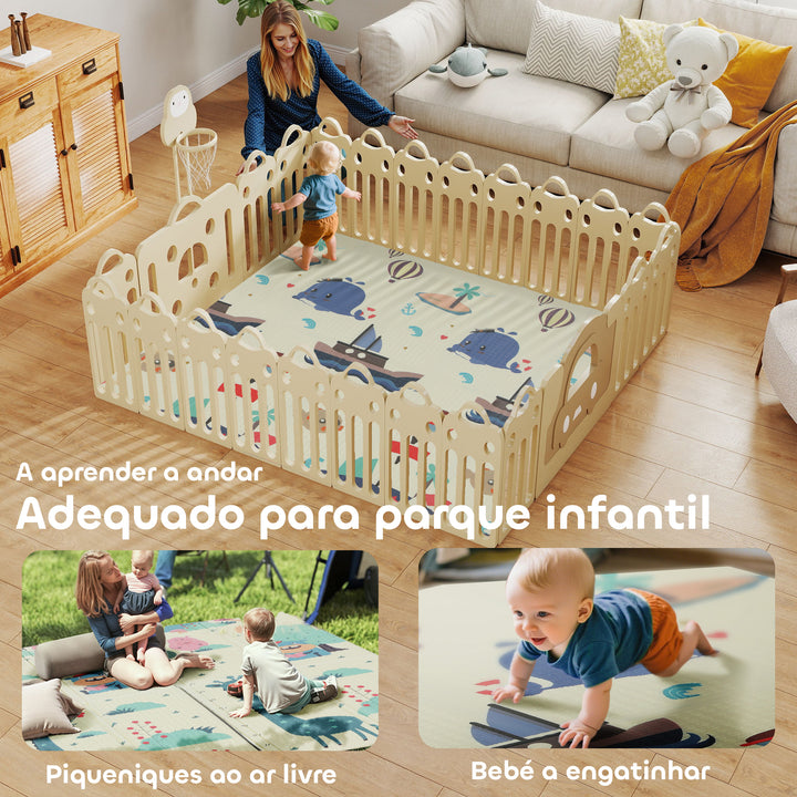 Tapete de Atividades para Bebé Acolchoado Dobrável e Reversível 196x176x1,5 cm Tapete de Brincar para Bebé XPE Dupla Face Impermeável Multicolor