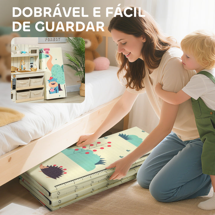 Tapete de Atividades para Bebé Acolchoado Dobrável e Reversível 196x176x1,5 cm Tapete de Brincar para Bebé XPE Dupla Face Impermeável Multicolor