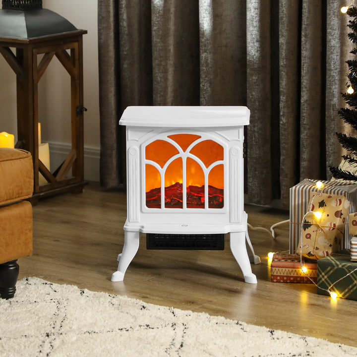 Lareira Elétrica 750/1500 W Lareira Decorativa com 2 Níveis de Potência Efeito Chama Proteção contra Sobreaquecimento Área de Cobertura 15-20 m² 37,3x23,1x44 cm Branco