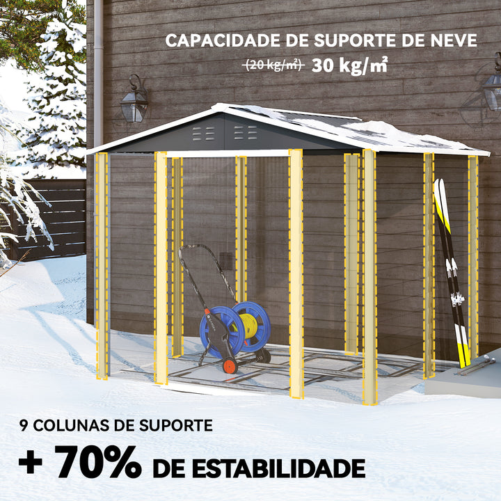Abrigo de Jardim Exterior 4,4 m² 240x206x198 cm Abrigo de Jardim com Porta de Correr e Fechadura Armário para Jardim Pátio Cinza Escuro