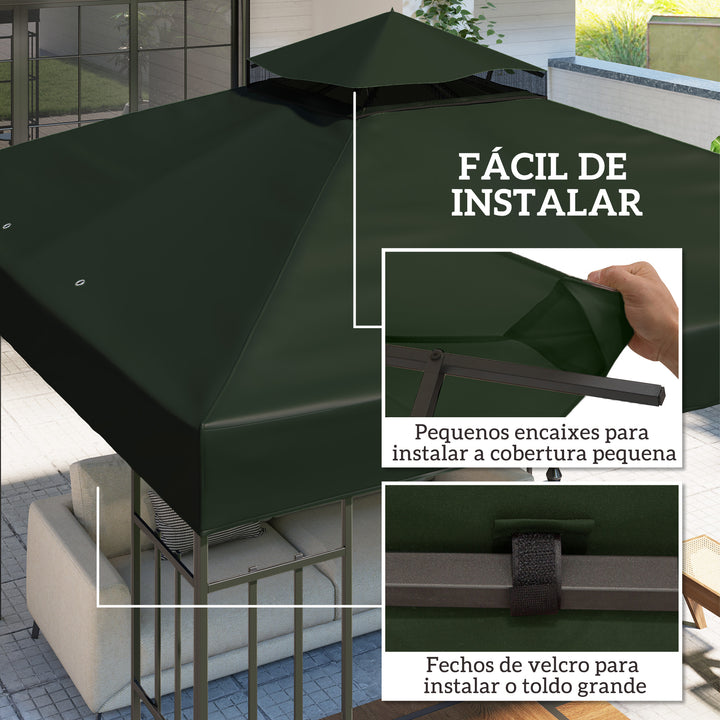 Toldo de Substituição para Pérgola 3x3 m Toldo de Substituição com Teto Duplo Proteção UV 30+ Toldo para Pérgola Verde