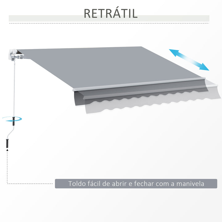 Toldo Manual Retrátil com Manivela 295x245cm Toldo Enrolável Alumínio com Proteção Solar para Janela Portas Balcão Terraço Exterior Cinza