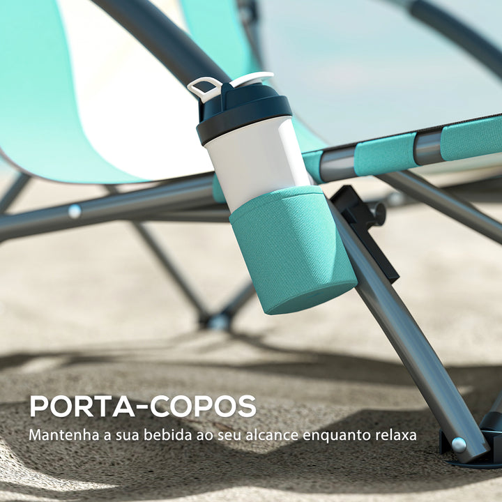 Conjunto de 2 Cadeiras de Praia Dobráveis Cadeiras de Campismo Portáteis Baixas com Encosto em Rede Porta-Copos e Bolsa de Transporte para Acampamento Jardim Pesca Carga 120 kg 58x55x62 cm Azul Claro