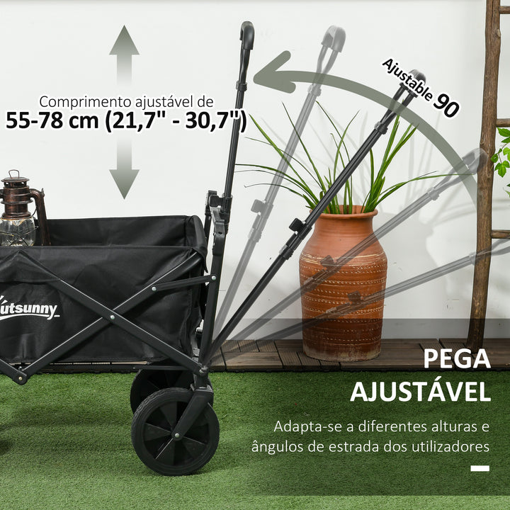 Carrinho de Transporte com Toldo Removível Carrinho Dobrável com Alça Ajustável e Bolsa de Transporte Capacidade 100 kg para Campismo Praia 97x52x105 cm Preto