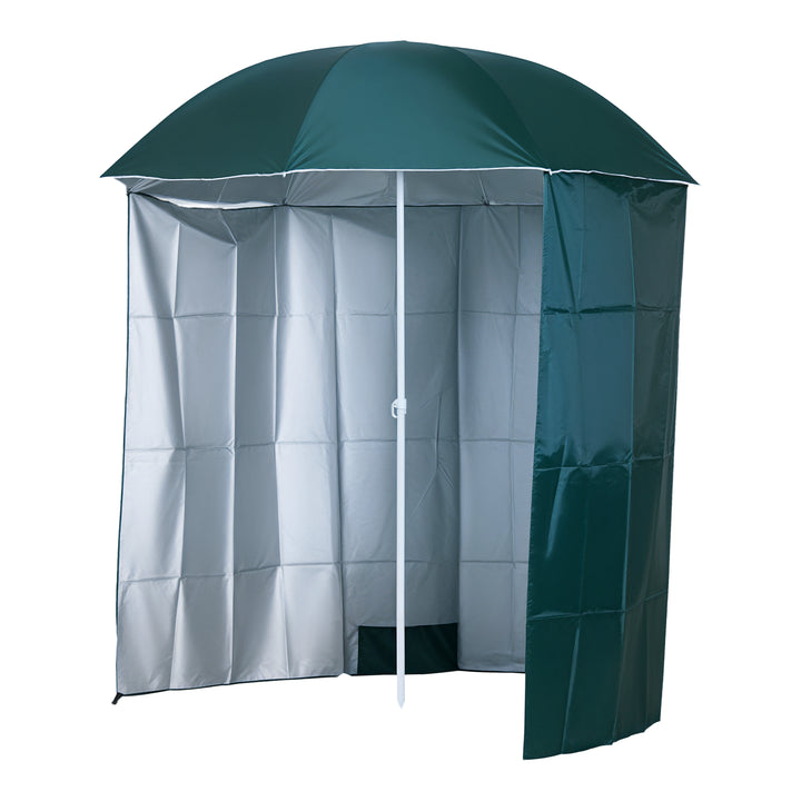 Chapéu de Sol de Praia com Painel Lateral Ø220x220 cm Chapéu de Sol com Manivela Manual 8 Hastes de Aço e Bolsa de Transporte para Jardim Piscina Verde