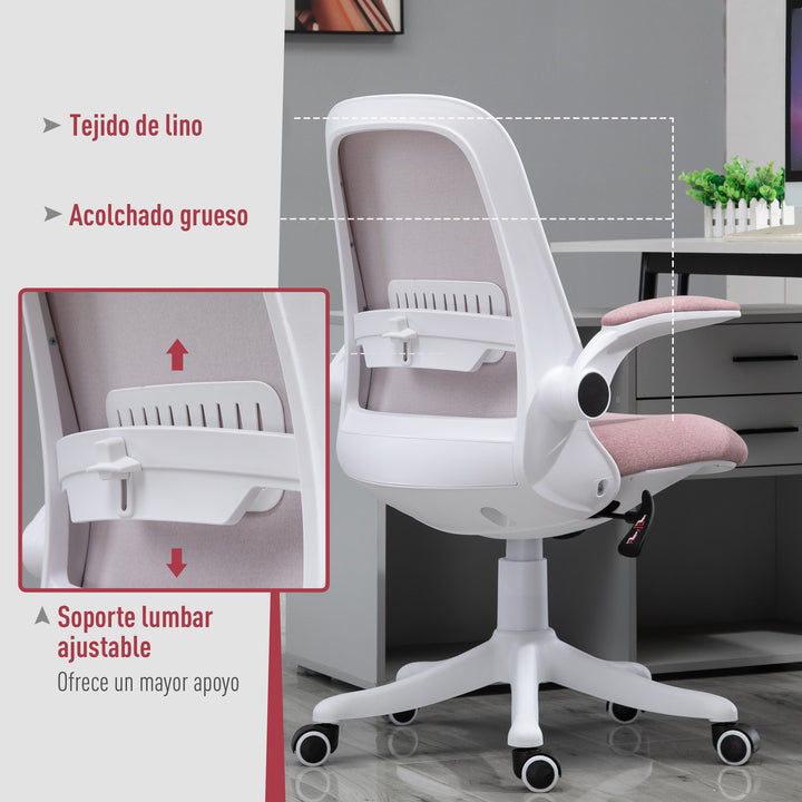 Cadeira de escritório giratória Função de inclinação Altura Ajustável com Carga 120 kg 62,5x60x90-98 cm Rosa