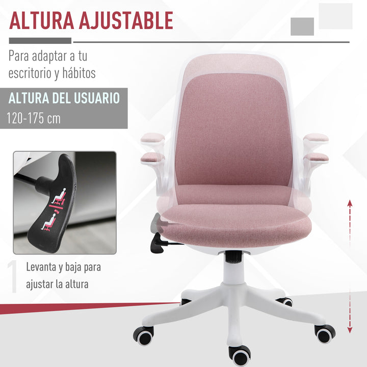 Cadeira de escritório giratória Função de inclinação Altura Ajustável com Carga 120 kg 62,5x60x90-98 cm Rosa