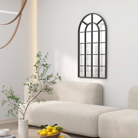 Espelho Decorativo de Parede Moderno Espelho de Parede 65x110 cm com Estrutura de Metal para Sala de Estar Corredor Entrada Preto