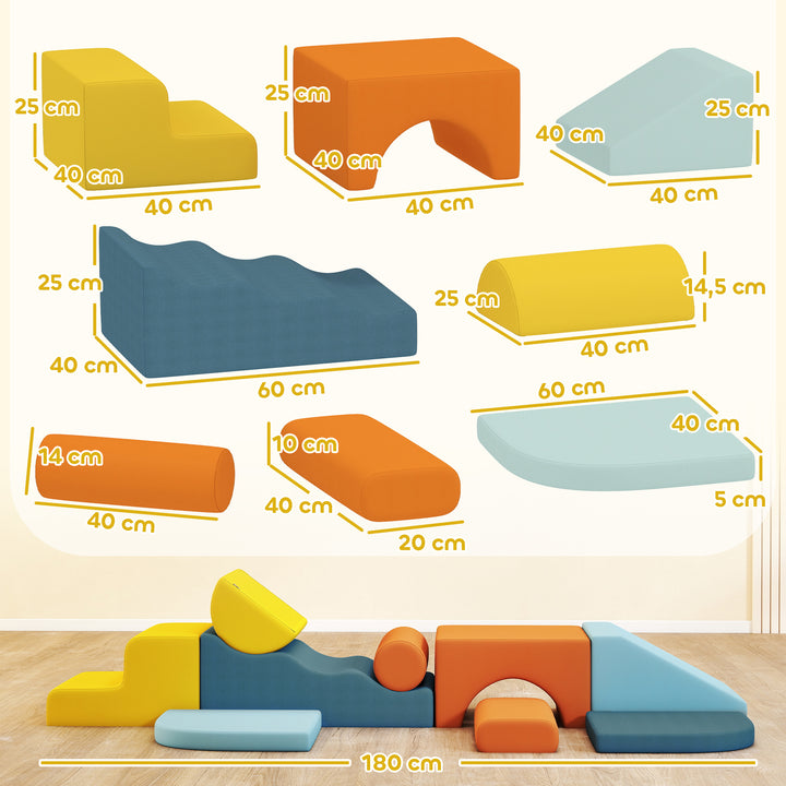 Conjunto de 9 Blocos de Espuma para Crianças Blocos de Psicomotricidade com Capas de Veludo Laváveis Conjunto de Escalada para Interior para Escalar e Rastejar Multicor