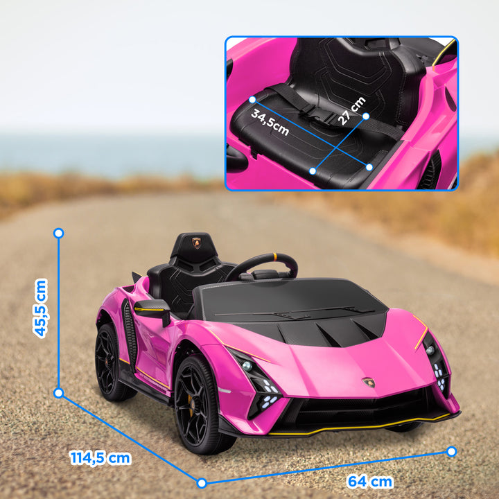 Carro Elétrico para Crianças acima de 3 Anos Carro Elétrico Lamborghini com Bateria 12V Controlo Remoto Faróis Buzina Arranque Lento e Música MP3 114,5x64x45,5 cm Rosa