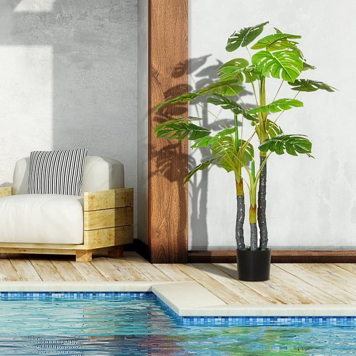 Planta Artificial Costela de Adão no Vaso 120cm de Altura Planta Artificial Tropical Decorativa com 20 Folhas para Casa Sala de Estar Dormitório Verde