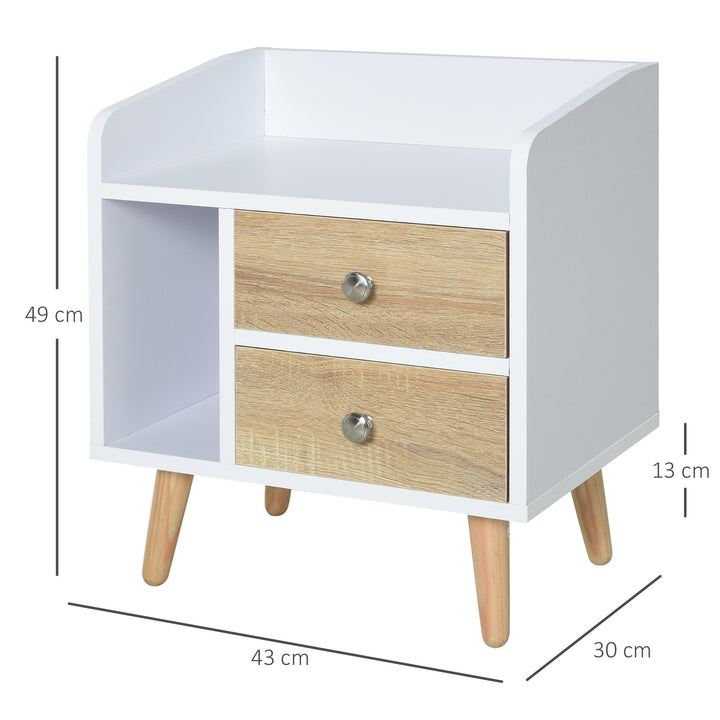 Mesa de cabeceira Nórdico com 2 gavetas e 1 prateleira 43x30x49 cm Branco