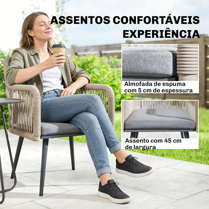 Conjunto de 2 Cadeiras de Jardim em Vime Cadeiras para Terraço com Almofadas Apoios de Braço e Estrutura de Aço, Resistente às Intempéries para Varanda ou Terraço 54x65x80 cm Cinza Claro