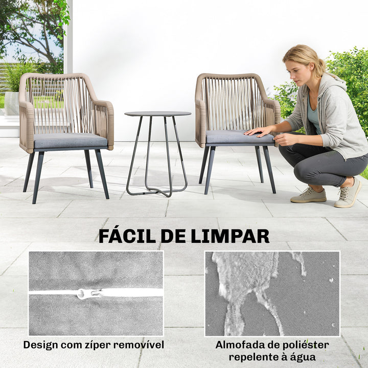 Conjunto de 2 Cadeiras de Jardim em Vime Cadeiras para Terraço com Almofadas Apoios de Braço e Estrutura de Aço, Resistente às Intempéries para Varanda ou Terraço 54x65x80 cm Cinza Claro