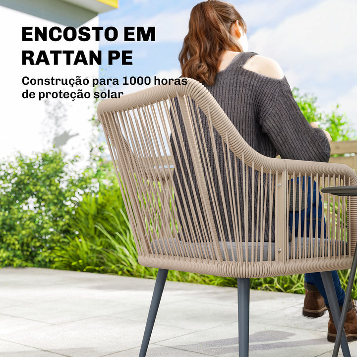 Conjunto de 2 Cadeiras de Jardim em Vime Cadeiras para Terraço com Almofadas Apoios de Braço e Estrutura de Aço, Resistente às Intempéries para Varanda ou Terraço 54x65x80 cm Cinza Claro